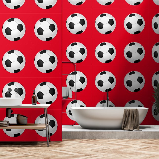 Voetbal aangepaste kleur rood behang (Badkamer)