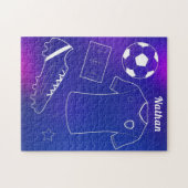 Voetbal & Aangepaste naam Blauwe Verloop Sport Legpuzzel (Horizontaal)