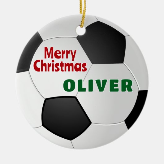 Voetbal Aangepaste naam Vrolijk Kerstfeest Keramisch Ornament (Voorkant)