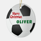 Voetbal Aangepaste naam Vrolijk Kerstfeest Keramisch Ornament (Links)
