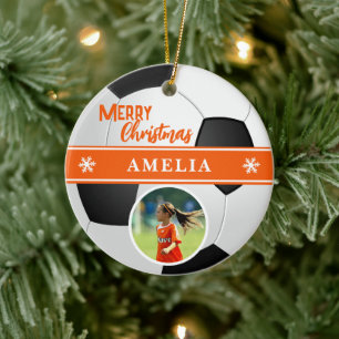 Voetbal Aangepaste Naam Vrolijk Kerstfoto Keramisch Ornament