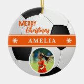 Voetbal Aangepaste Naam Vrolijk Kerstfoto Keramisch Ornament (Voorkant)