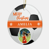 Voetbal Aangepaste Naam Vrolijk Kerstfoto Keramisch Ornament (Links)