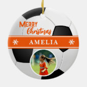 Voetbal Aangepaste Naam Vrolijk Kerstfoto Keramisch Ornament (Achterkant)