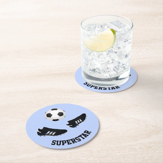 Voetbal aangepaste tekst blauw Papier Onderzetter (Insitu)