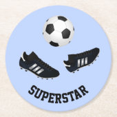 Voetbal aangepaste tekst blauw Papier Onderzetter (Voorkant)