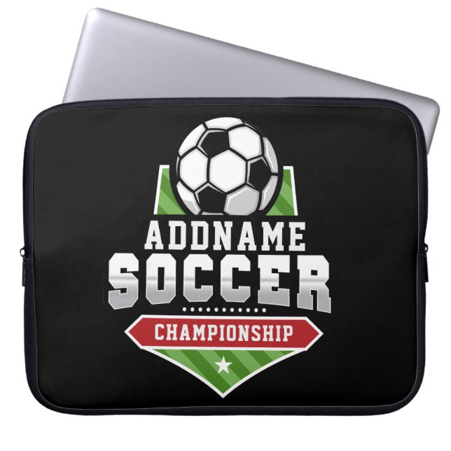 Voetbal aanpassen VOEG TEKST toe Varsity Team Play Laptop Sleeve (Voorkant)