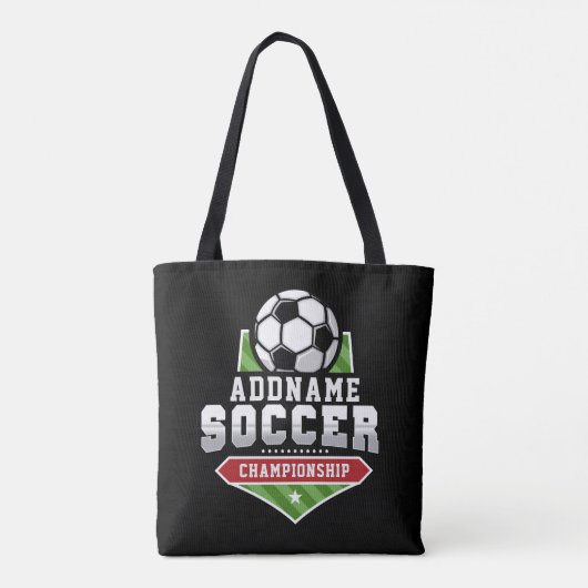 Voetbal aanpassen VOEG TEKST toe Varsity Team Play Tote Bag (Achterkant)