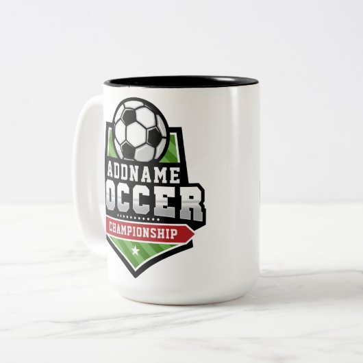 Voetbal aanpassen VOEG TEKST toe Varsity Team Play Tweekleurige Koffiemok (Voorkant links)