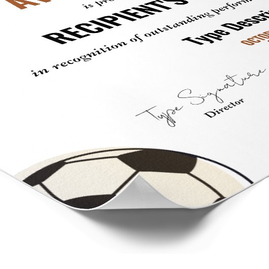 Voetbal award certificaat, beste spelersherkenning poster (Hoek)