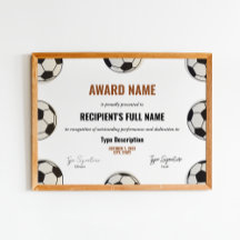 Voetbal award certificaat, beste spelersherkenning