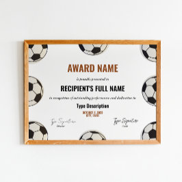 Voetbal award certificaat, beste spelersherkenning poster