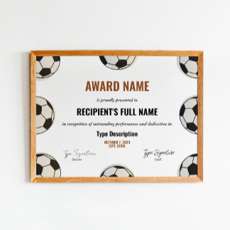 Voetbal award certificaat, beste spelersherkenning poster