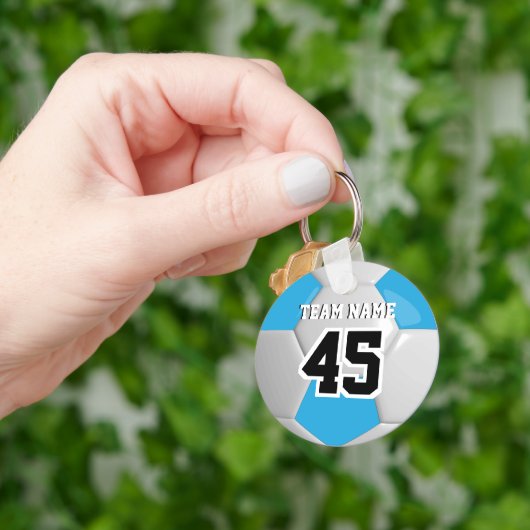 Voetbal Baby Blue & White Team Sleutelhanger (Hand)