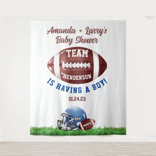 Voetbal Baby Shower Achtergrond Wandkleed (Voorkant)