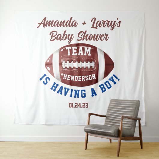 Voetbal Baby Shower Achtergrond Wandkleed (In Situ (horizontaal))