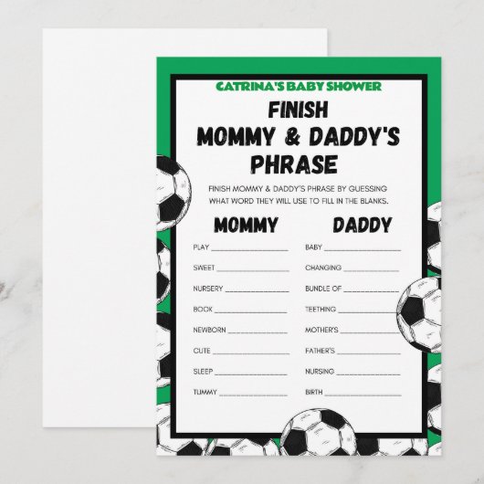 Voetbal Baby shower spel, Football - bewerkbare na Kaart (Voorkant / Achterkant)