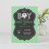 Voetbal Baby shower Uitnodiging Green Chevron (Staand voorkant)
