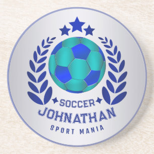 Voetbal Bal Crest   Fel Blauw Sport Fan Cadeaus  Zandsteen Onderzetter