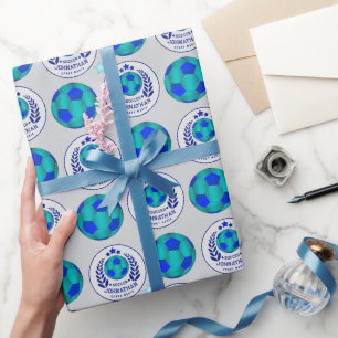 Voetbal Bal Crest   Fel Blauw Sport Fan Geschenken Cadeaupapier