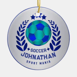 Voetbal Bal Crest   Fel Blauw Sport Fan Geschenken Keramisch Ornament