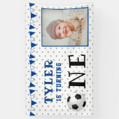Voetbal Bal Eén 1e Verjaardag Foto Verjaardagsfees Spandoek (Verticaal)