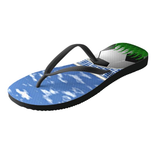 Voetbal, bal en net teenslippers (Schuin)