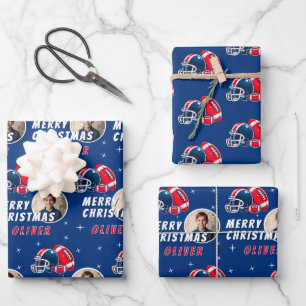 Voetbal Bal Helm Cartoon Foto Prettig Kerstfeest Inpakpapier Vel