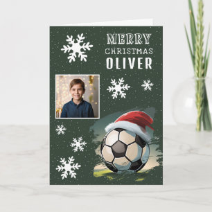 Voetbal Bal Kerstman Hoed Kinderen Foto Kerstmis Kaart