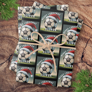 Voetbal Bal Kerstman Hoed Naam Kerstmis Inpakpapier Vel