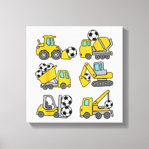 Voetbal Bal Kinderen Voetbal Bouwtrucks Canvas Afdruk