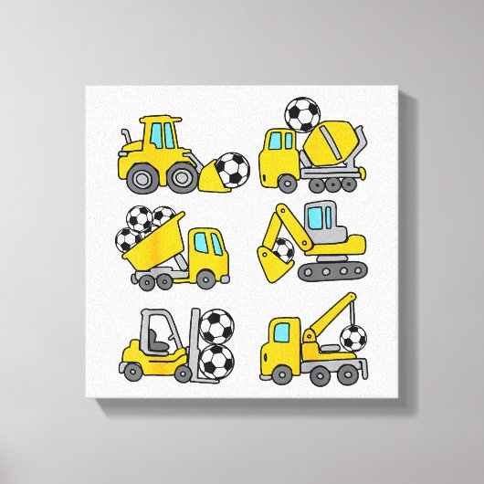 Voetbal Bal Kinderen Voetbal Bouwtrucks Canvas Afdruk (Voorkant)