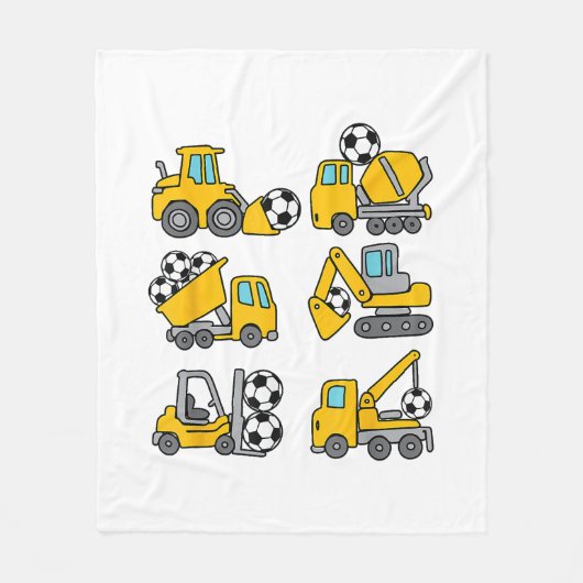 Voetbal Bal Kinderen Voetbal Bouwtrucks Fleece Deken (Voorkant)