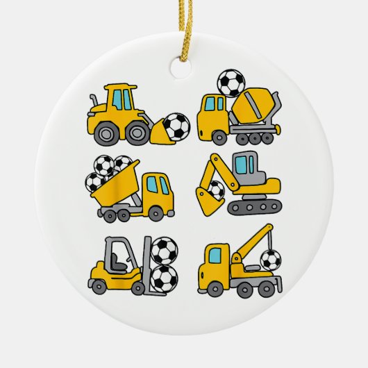 Voetbal Bal Kinderen Voetbal Bouwtrucks Keramisch Ornament (Voorkant)