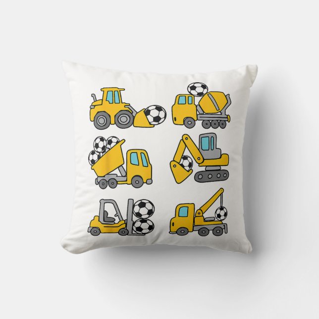 Voetbal Bal Kinderen Voetbal Bouwtrucks Kussen (Voorkant)