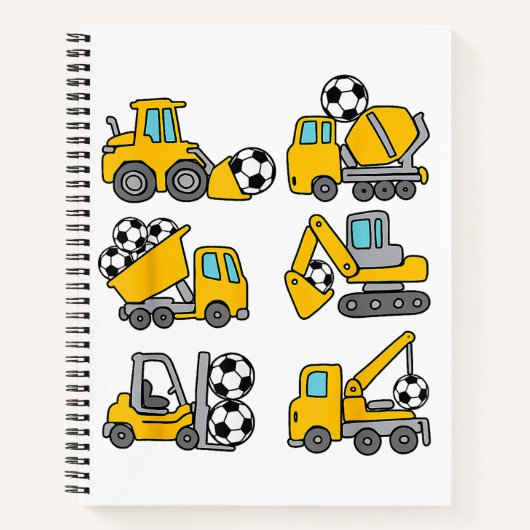 Voetbal Bal Kinderen Voetbal Bouwtrucks Notitieboek (Voorkant)