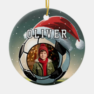 Voetbal Bal Sinterklaas Hoed Kerst Foto Keramisch Ornament