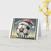 Voetbal Bal Sinterklaas Hoed Naam Kerstmis Kaart (Gele Bloem)