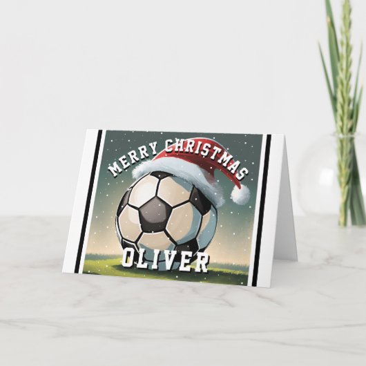 Voetbal Bal Sinterklaas Hoed Naam Kerstmis Kaart (Voorkant)
