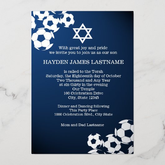 Voetbal Bar Mitzvah Folie Uitnodiging (Voorkant)
