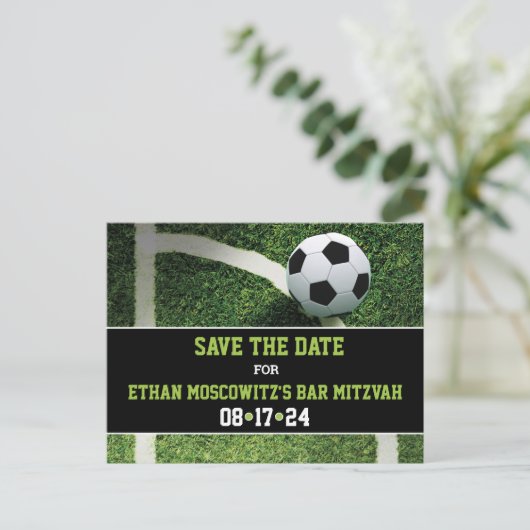 Voetbal Bar Mitzvah Save the Date Kaart (Staand voorkant)