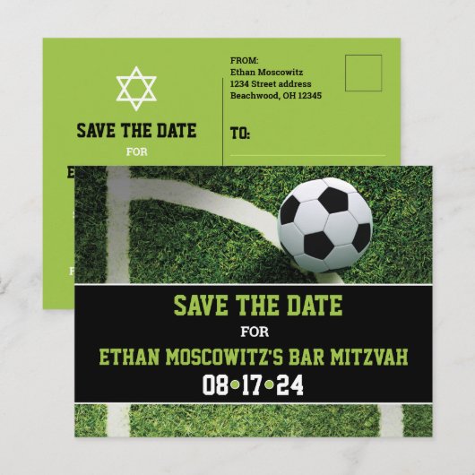 Voetbal Bar Mitzvah Save the Date Kaart (Voorkant / Achterkant)