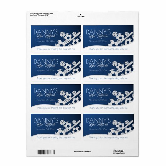 Voetbal Baseball Combo Bar Mitzvah Etiket (Full Sheet)