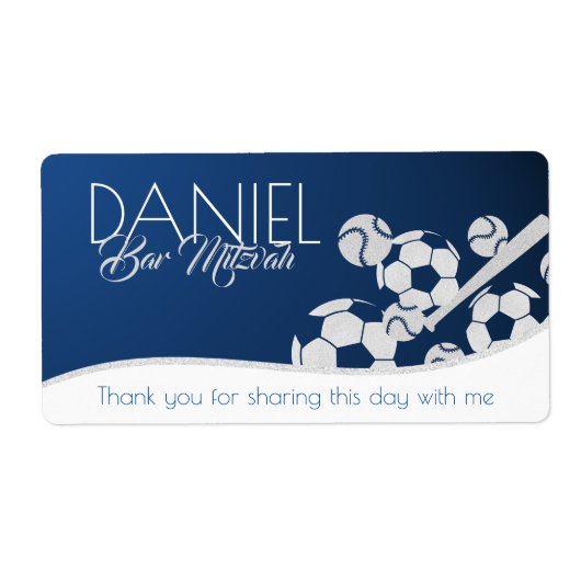 Voetbal Baseball Combo Bar Mitzvah Etiket (Voorkant)