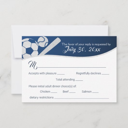 Voetbal Baseball Response Kaart met Dinner Choice (Voorkant)