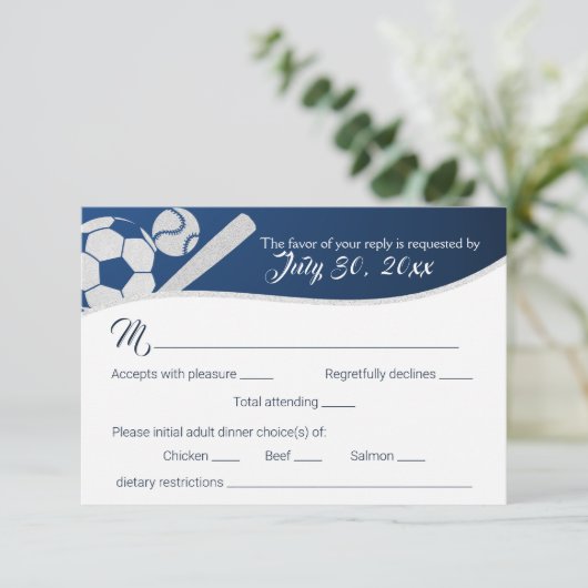 Voetbal Baseball Response Kaart met Dinner Choice (Staand voorkant)