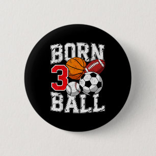 Voetbal basketbal 3de verjaardag jongen geboren ronde button 5,7 cm