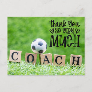 Voetbal bedankt coach met bal op groen briefkaart