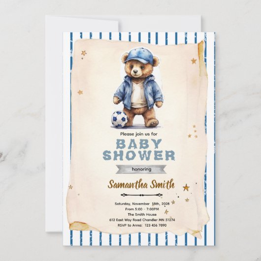 Voetbal Beer Baby Shower Uitnodiging (Voorkant)