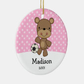 voetbal Beer Roze Kinder kerstmis op maat Keramisch Ornament (Rechts)